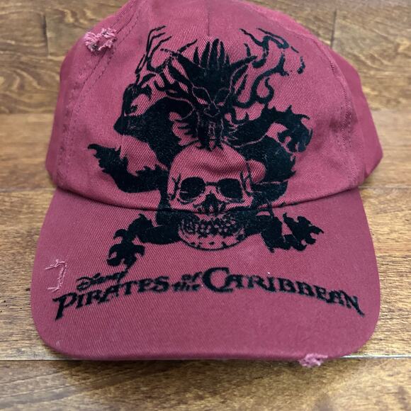 PIRATES OF THE CARIBBEAN Disney Store Maroon Burgundy Distressed Hat - Picture 2 of 8